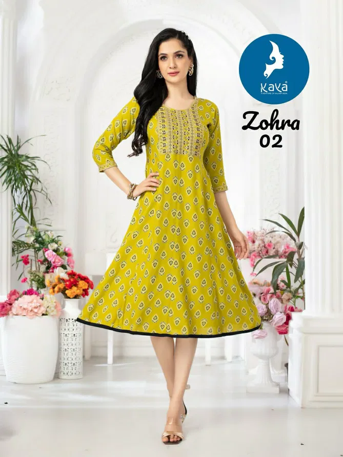 Zohra By Kaya Rayon Printed Kurtis Wholesale Market In Surat