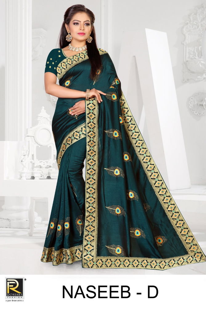 Ronisha Naseeb Fancy Latest Festive Wear Designer Vichitra blooming Art Silk Saree Collection