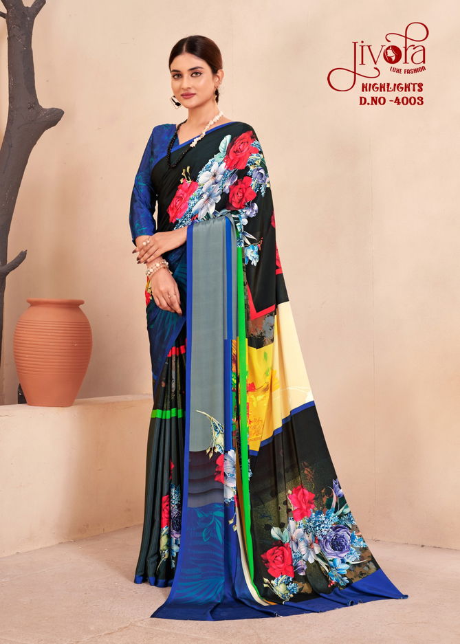 Highlight By Jivora Crepe Silk Printed Casual Wear Saree Suppliers In India