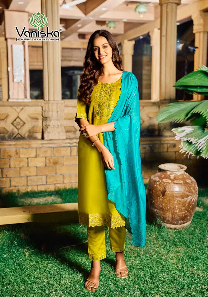 Fiza Vol 4 By Vaniska Roman Silk Kurti With Bottom Dupatta Exporters In India