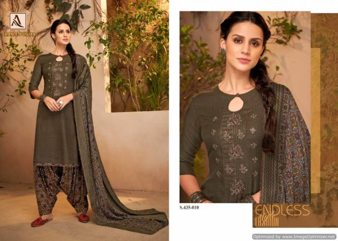 Alok Shan E Punjab Latest Designer Printed WIth Embroidery Work Dress Material With Pure Pashmina Shawl Print Dupatta With Four Side Lace Dupatta 