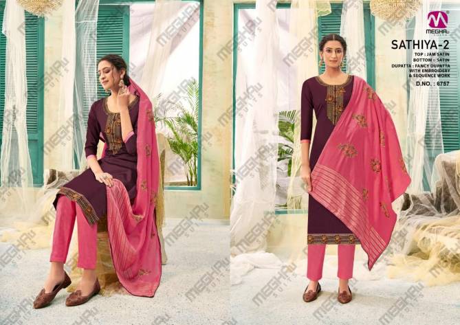 Meghali Sathiya 2 Jam Satin Designer Fancy Casual Wear Dress Material Collection