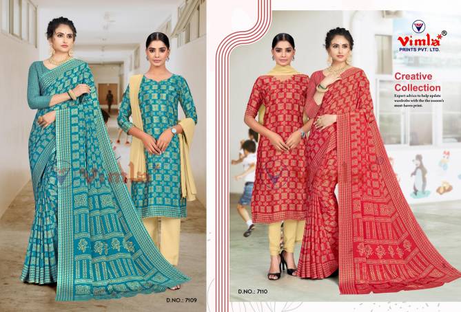 Tapsi Silk Vol 1 Printed Uniform Dress With Saree Combo Catalog
