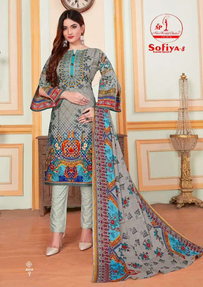 Miss World Choice Sofiya 8 Karachi Special Latest Casual Wear Pure Cotton Printed Dress Material Collection
