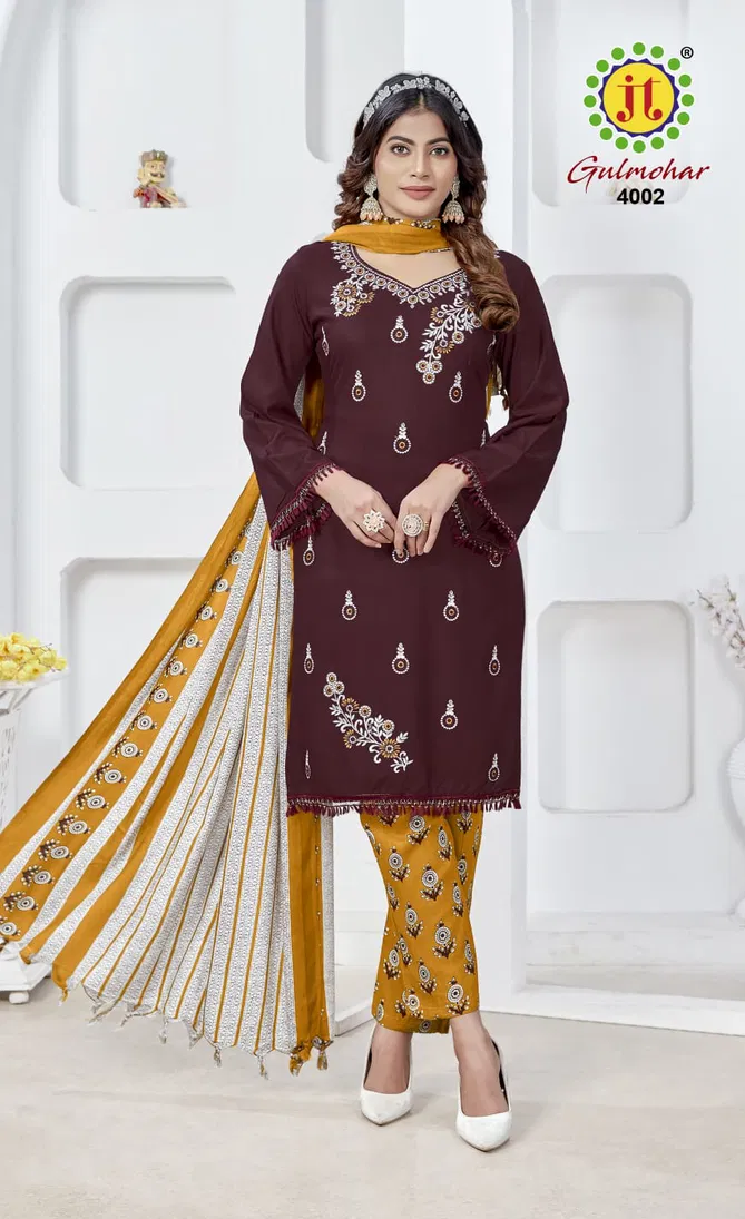 Gulmohar Vol 4 By Jt Embroidery Rayon Dress Material Suppliers In India