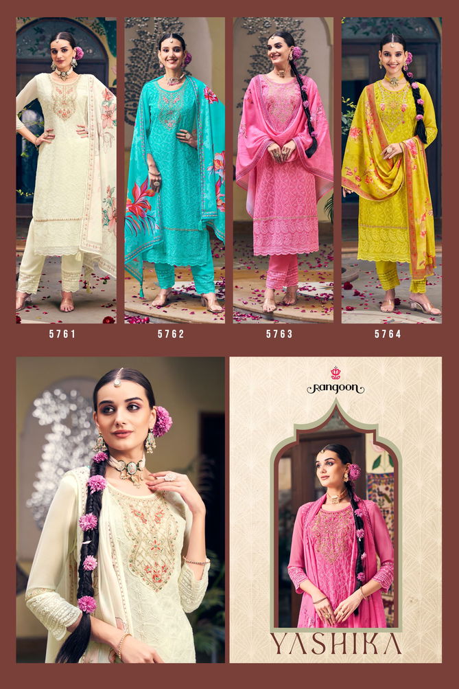 Yashika By Rangoon Schiffli Georgette Readymade Suits Exporters In India