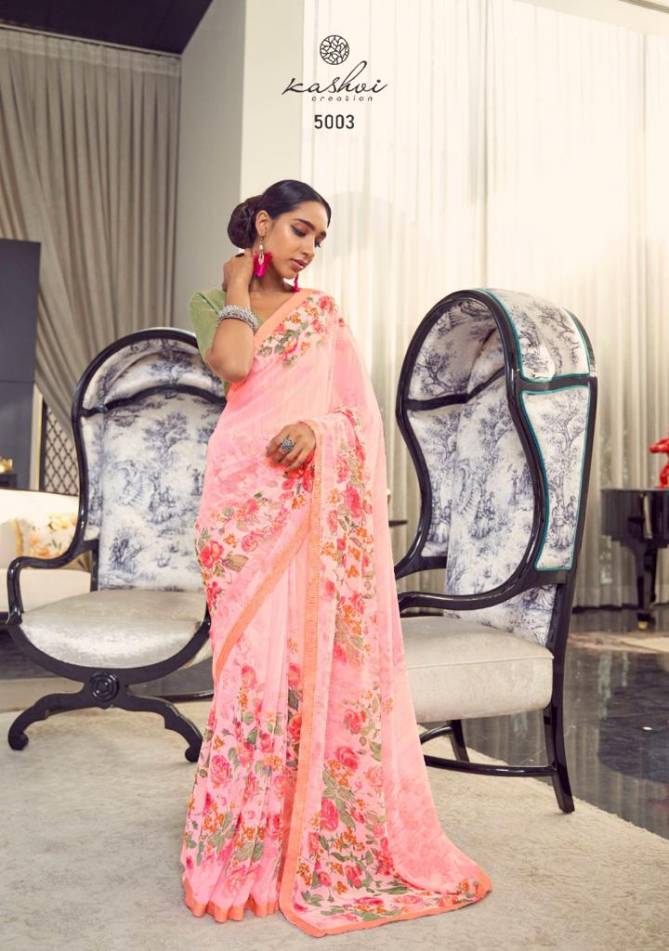 Kashvi Arth Silk Latest fancy regular Casual Wear Printed Georgette With Border Saree Collection
