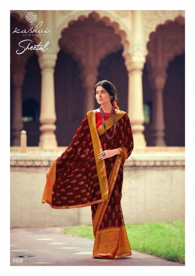Kashvi Sheetal Chiffon Ethnic Wear Printed Designer Brasso Saree Collection
