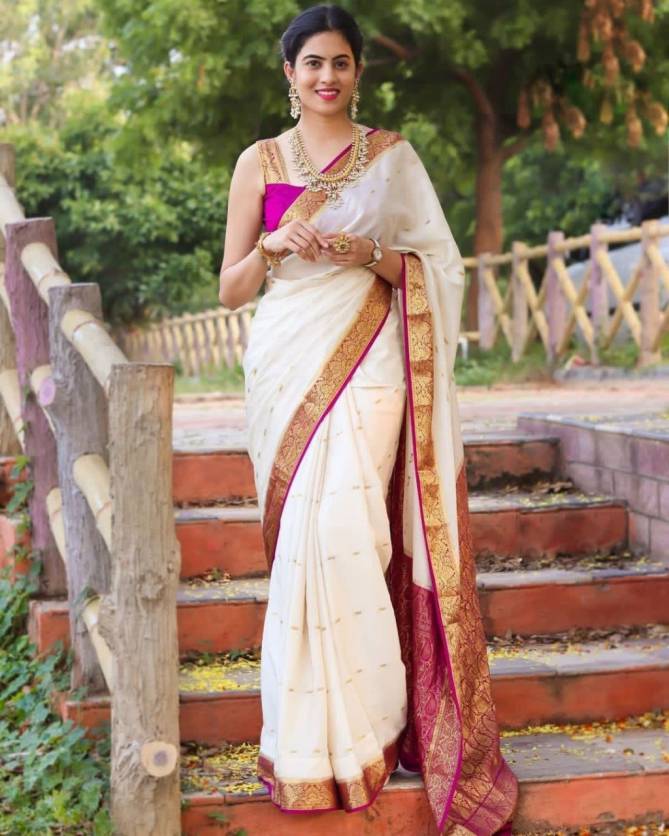 MF 1120 White And Pink Designer Soft Lichi Silk Bulk Saree Orders In India