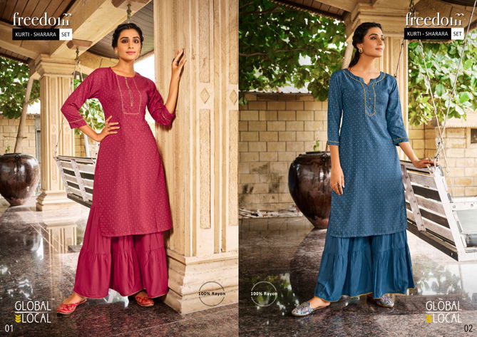 Freedom By 100 Miles Rayon Sharara Kurti With Bottom Catalog