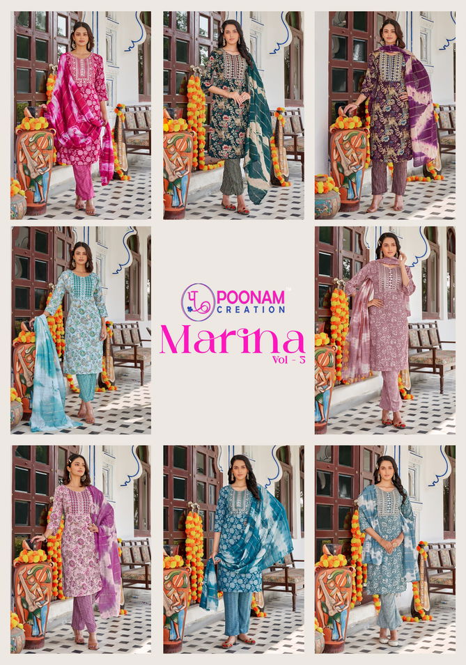 Marina Vol 5 By Poonam Capsule Foil Printed Kurti With Bottom Dupatta Exporters In India