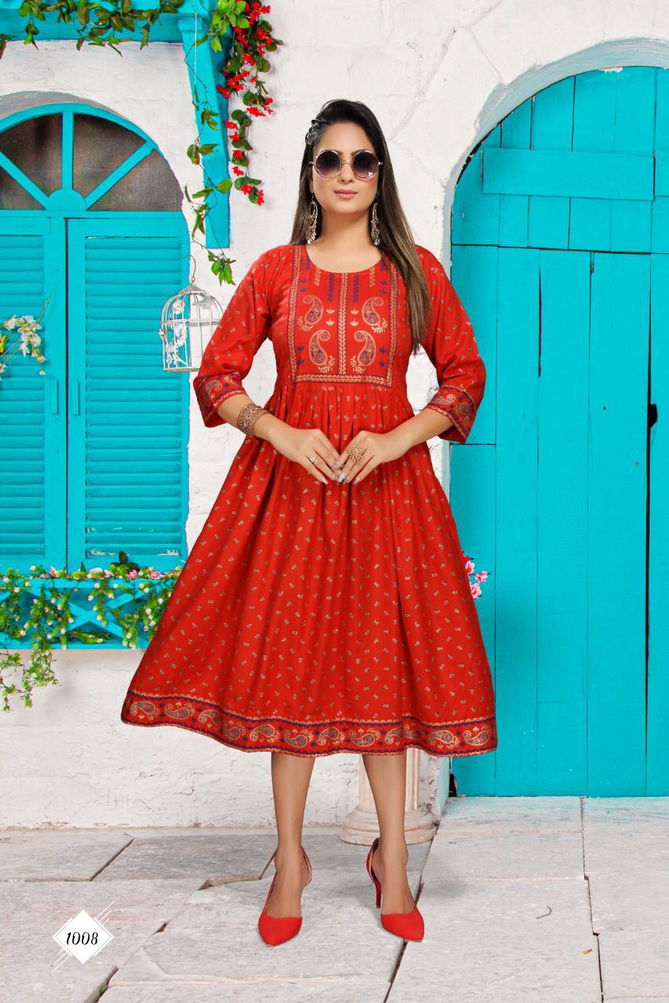 Beauty Queen Sahiba Rayon Designer Ethnic Wear Anarkali Kurti Collection