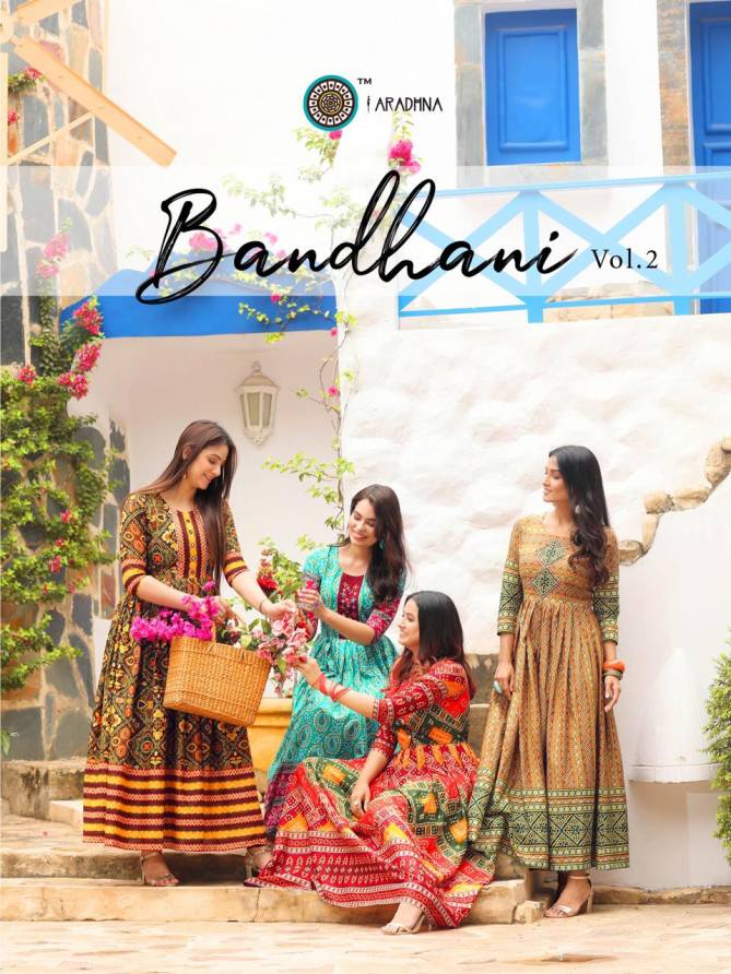 Aradhna Bandhani 2 Heavy Cotton Printed Festive Wear Anarkali Long Kurtis Collection
