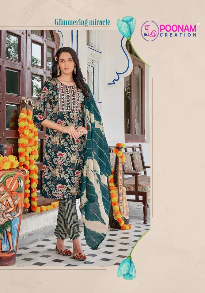 Marina Vol 5 By Poonam Capsule Foil Printed Kurti With Bottom Dupatta Exporters In India