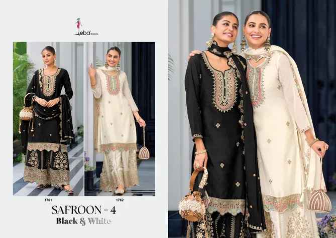 Safroon Vol 4 By Eba Black And White Chinon Readymade Suits Wholesale Online