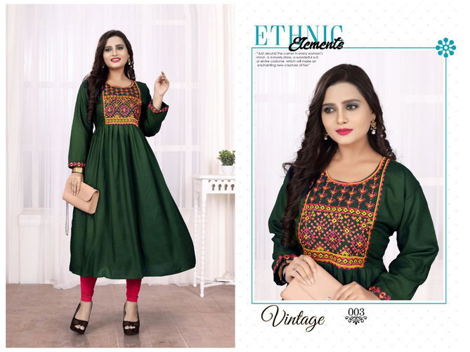 Aagya Vintage 2 Latest Fancy Ethnic Wear Designer Rayon Flair Kurti Collection
