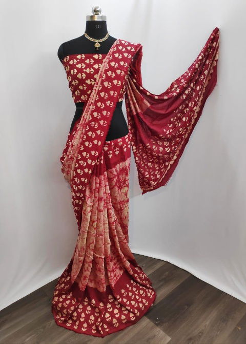 Latest Designer Daily Wear Bandhani Design Printed Cotton Silk Saree Collection 