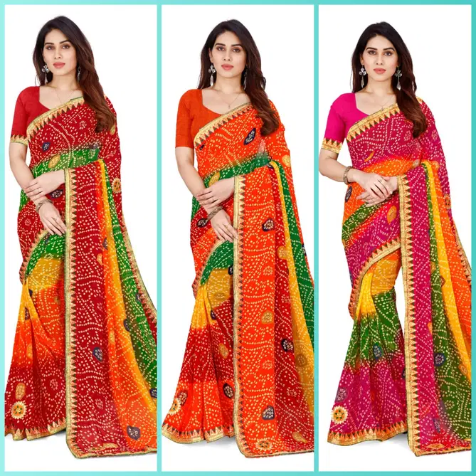 Gc Georgette Bandhani Printed Embroidery Saree Wholesale In India