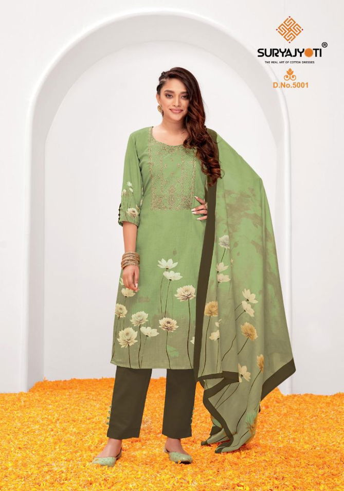 Suryajyoti Shaded 5 Satin Casual Daily Wear Cotton Printed Designer Dress Material