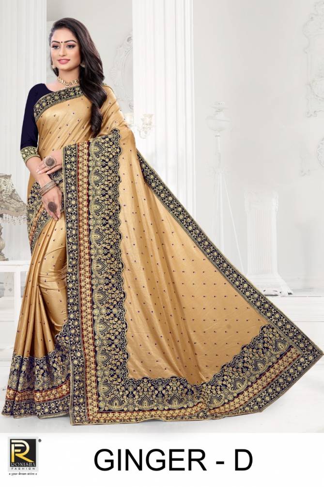 Ronisha Ginger Fancy Latest Wedding Wear Heavy Embroidery Worked Border Saree Collection