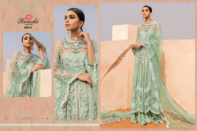 Ramsha R 281 to 284 Latest Festive Wear Net With Heavy Embroidery Work Pakistani Salwar Suits Collection
