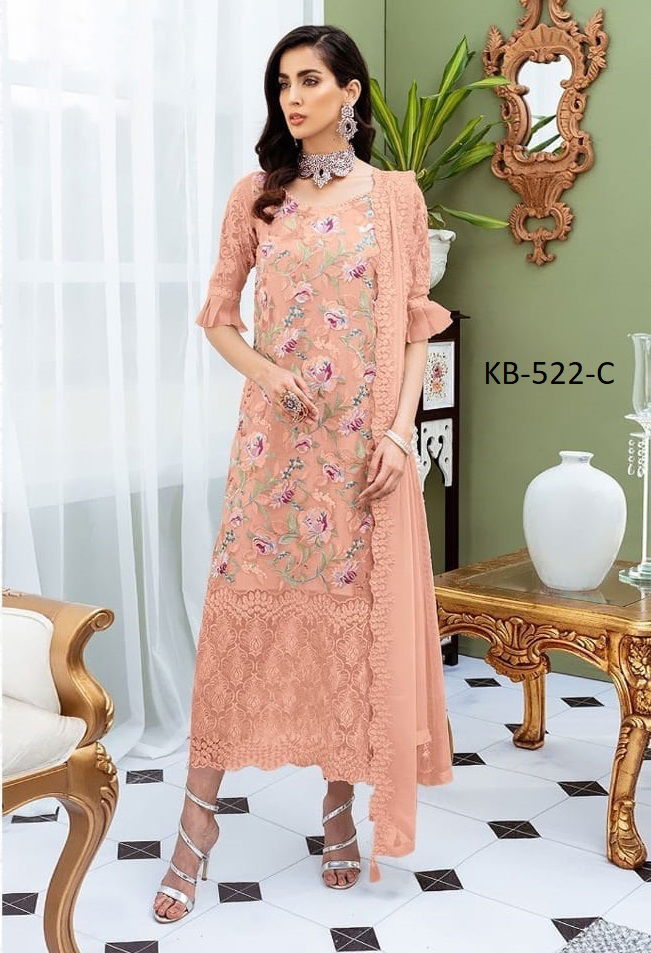 Kb Super Hit 522 Colors Faux Georgette Designer Salwar Suits Collection
