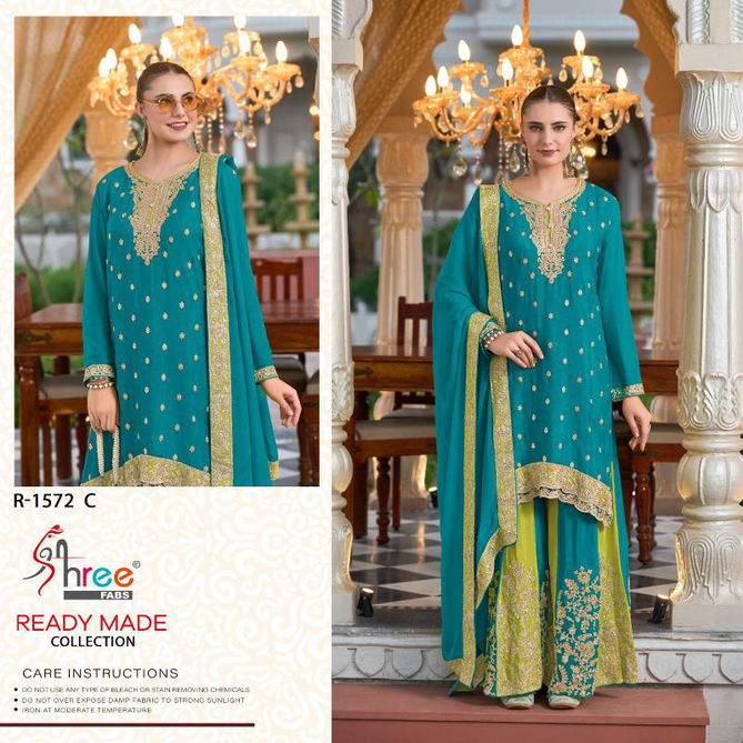 R 1572 By Shree Fabs Chinon Silk Readymade Suits Wholesale In India