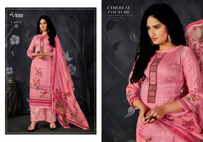 Viraa Pehlu Latest Heavy Designer Feastive Wear Jam Digital Printed Embroidery Work Top And Chiffon Dupatta Dress Material Collection
