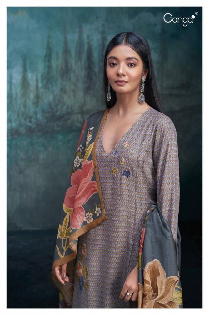 Lyrica 2074 By Ganga Pure Pashmina Kurti Bottom With Dupatta Dress Material Catalog