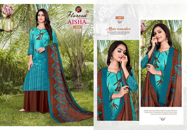 Floreon Aisha Vol-2 Designer Fancy Casual Wear Cotton Satin Printed Dress Material collection