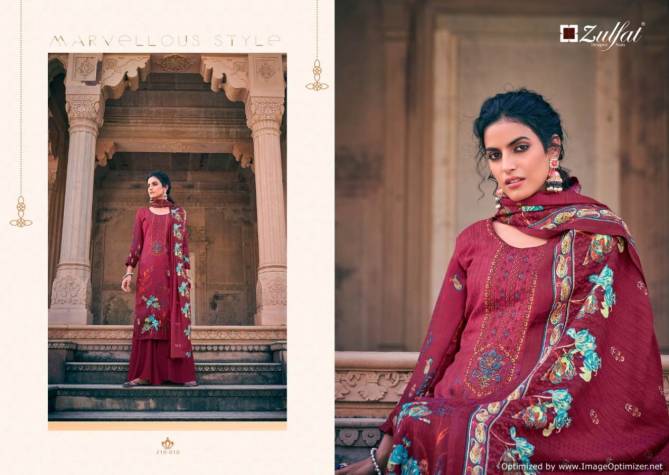 Zulfat Olive Latest Pure Pashmina Print with Heavy Embroidery Casual Wear Designer Dress Material Collection 