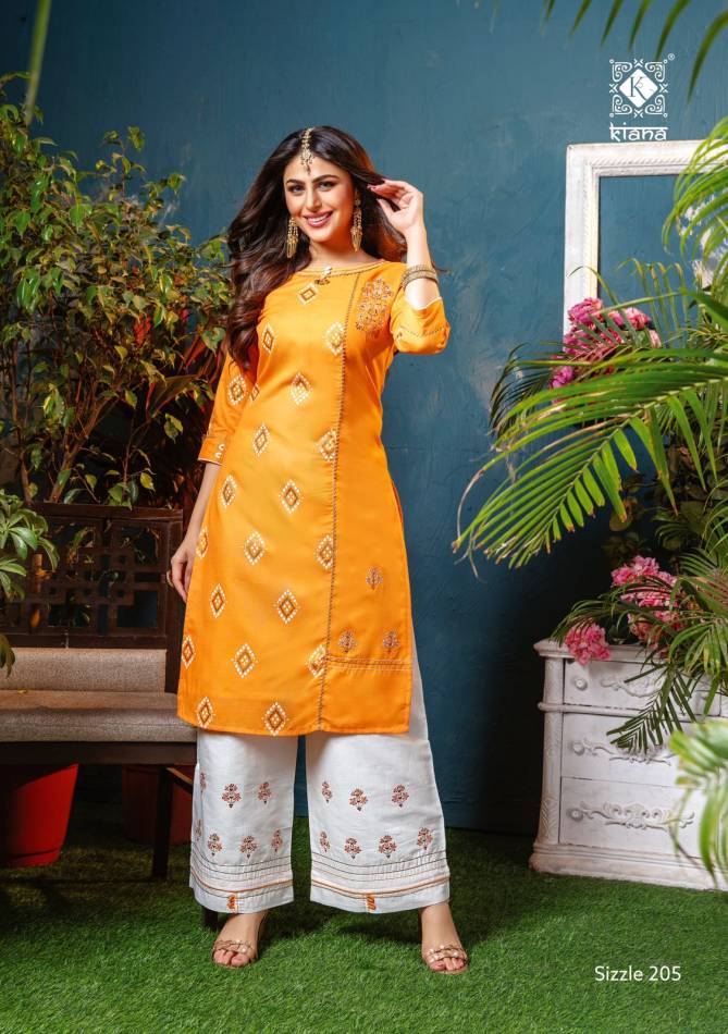 Kiana Sizzle 2 Occasion Wear Designer Cotton Gold Print Kurti With Bottom Collection