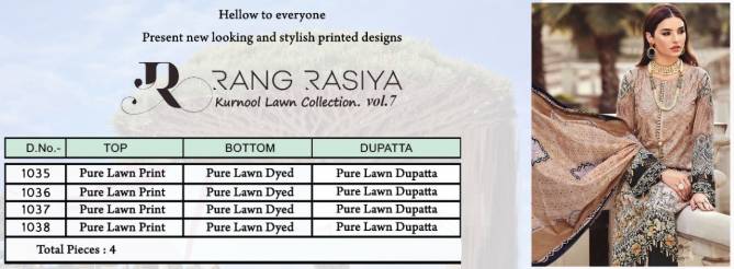 Rang Rasiya Kurnool Lawn Collection 7 Latest Fancy Festive Wear Pure Lawn Print Pakistani Salwar Suits Collection
