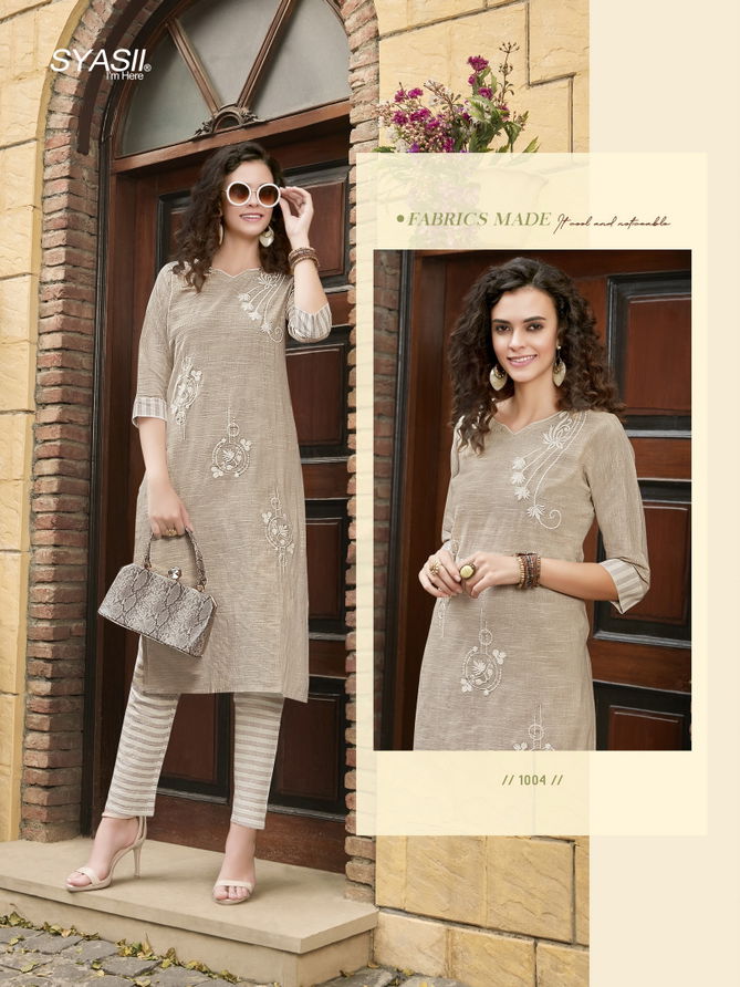 Syasii Thread Latest Fancy Designer Regular Wear Cotton With Embroidery Kurti With Bottom Collection
