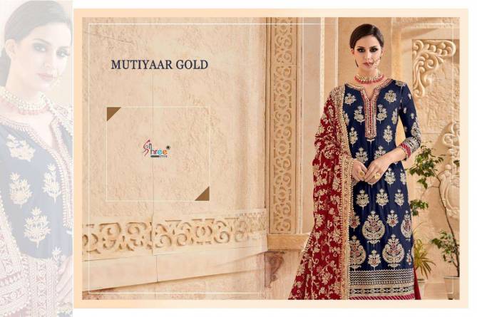 ShreeFab  Mutiyaar Gold Latest Designer Heavy Embroidery Work Salwar Suit Collection With Pure Chinon Heavy Embroidery & Four side Embroidered Lace Dupatta 