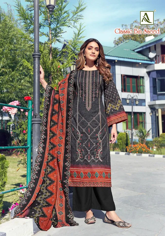 Classic Bin Saeed By Alok Suit Cambric Cotton Pakistani Printed Embroidery Dress Material Wholesale Online