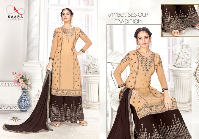 Kaara Simran Designer Fox Georgette with Heavy Embroidery & Fancy Diamond top With Bottom And Four Side Less Dupatta Salwar Suits Collection