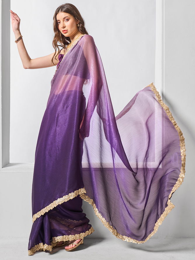 Laxminam OP 786 Purple Designer Shimmer Chiffon Saree Suppliers In India