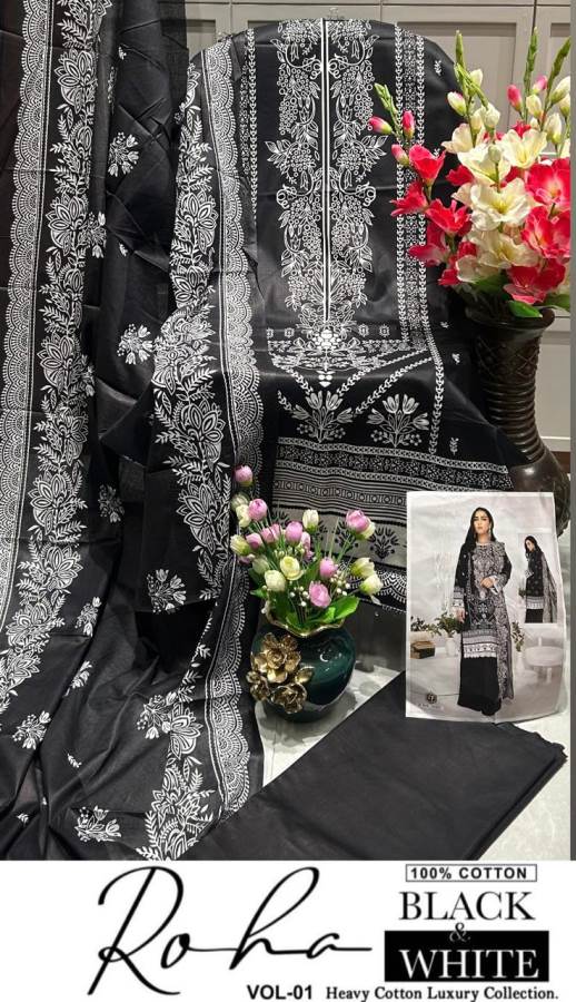 Roha Black And White Vol 1 By Keval Karachi Cotton Pakistani Readymade Suits Wholesale Online