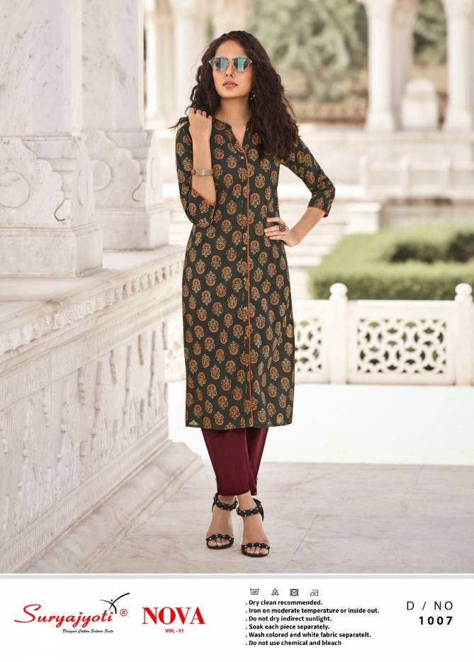 Suryajyoti Nova 1 Latest Fancy Designer Regular Casual Wear Lawn Cotton Printed Kurti Collection

