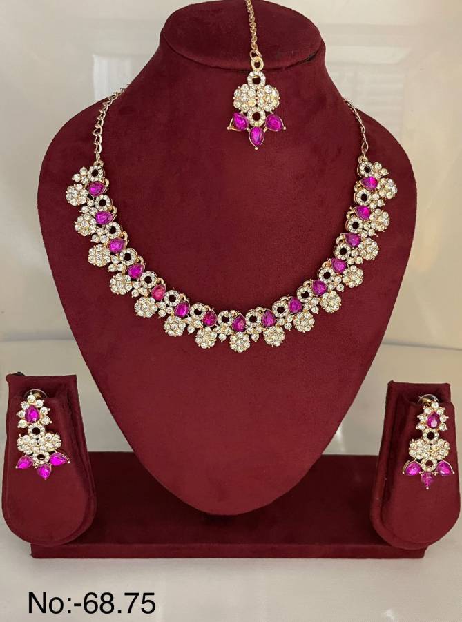 Nr Colour Diamond Necklace Mang tikka With Earring Catalog
