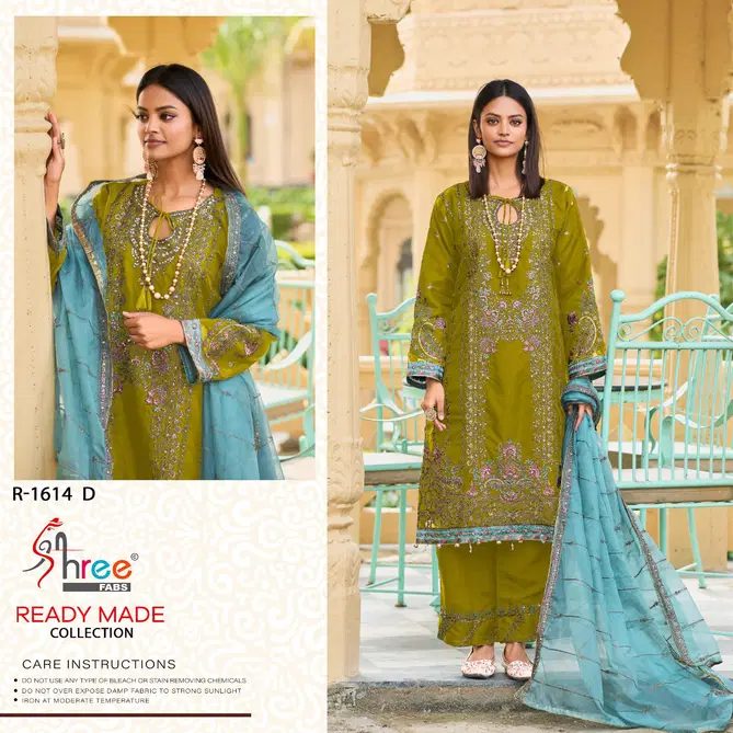 R 1614 By Shree Fabs Organza Embroidery Pakistani Readymade Suits Wholesale Price