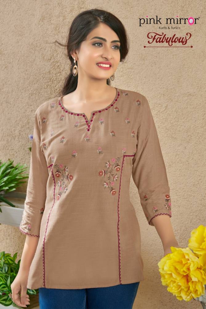 Pink Mirror Fabulous Designer Rayon With Embroidery Work Ethnic Wear Short Top Collection
