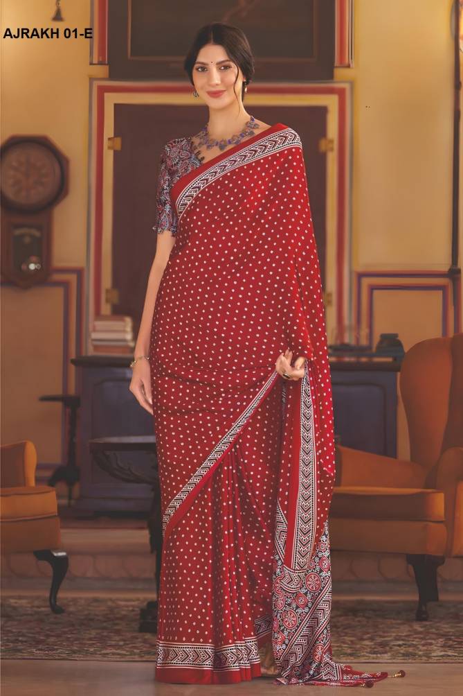 AJRAKH 01-A TO AJRAKH-01F By BT Printed Chinon Saree Online Wholesale