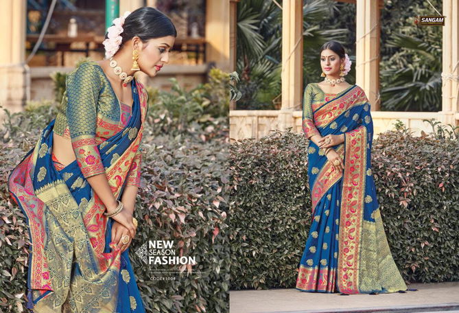  Sangam  Latest Fancy Designer Festive Wear Pure Silk Saree Collection 