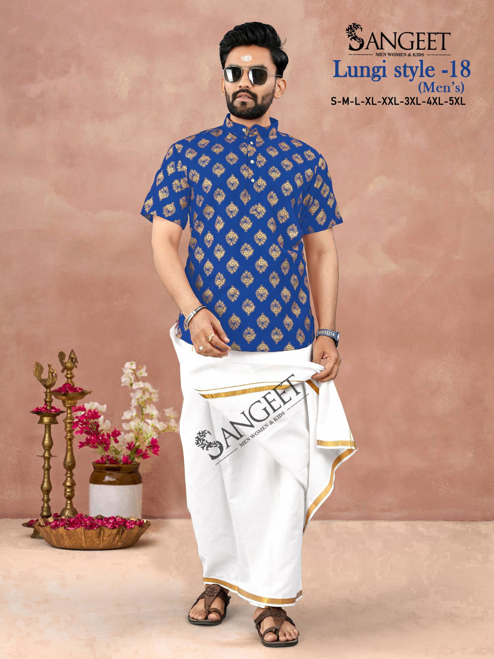 Sangeet Lungi Style Vol 18 Rayon Gold Printed Mens Shirts Wholesale Price