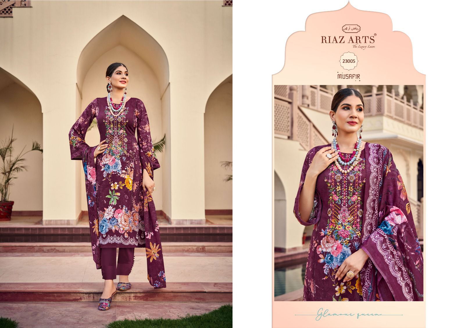 Musafir Vol 15 By Riaz Arts Lawn Digital Printed Dress Material Exporters In India