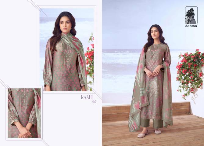 Raahi By Sahiba Muslin Silk Printed Embroidery Dress Material Wholesale Shop In Surat
