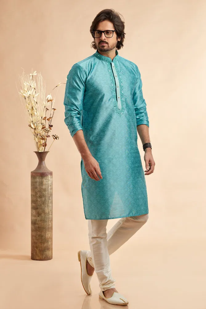 Jacquard Art Silk Embroidery Work Kurta Pajama