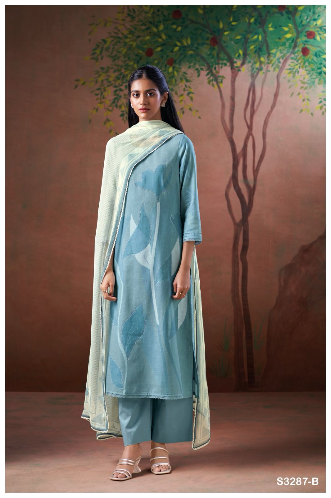 Elauna 3287 By Ganga Cotton Linen Printed Dress Material Suppliers In India